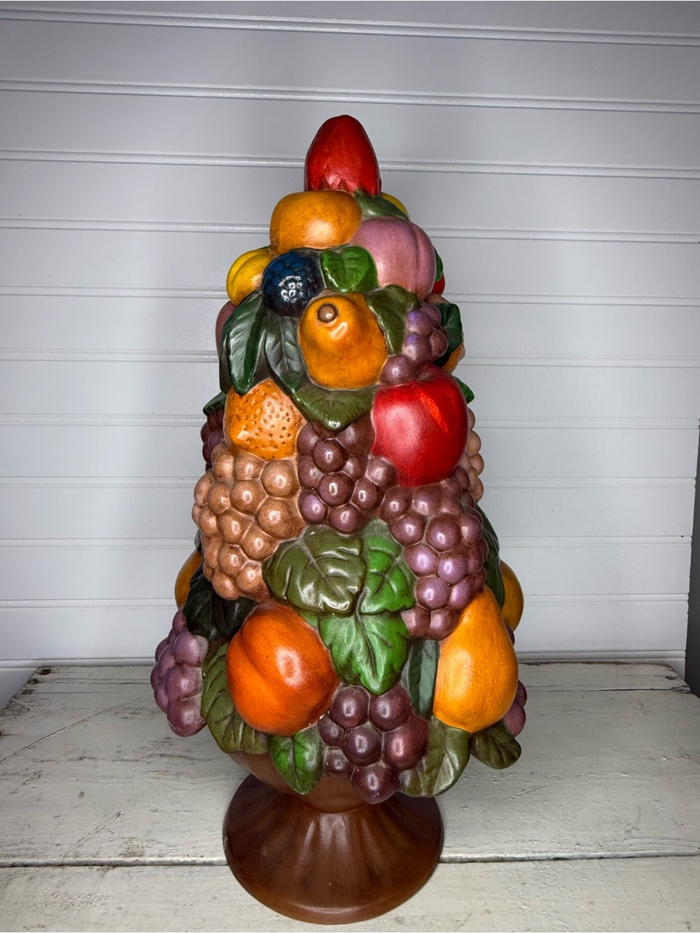 Vtg Ceramic Fruit Topiary Centerpiece Holland Mold Hand Painted 15" Tall  MCM